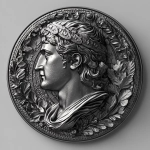 Design a high-contrast grayscale bas relief of  a morgan silver...