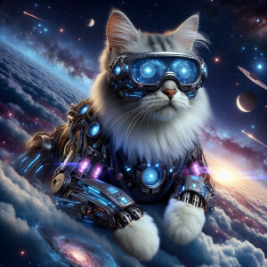 Cyber cat 2077 in outerspace. High quality.
