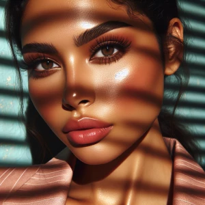 Close-up portrait of a woman illuminated by soft, warm afternoon...