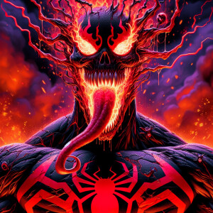 spiderman/venom morph, has spiderman face, venom eyes and tongue...