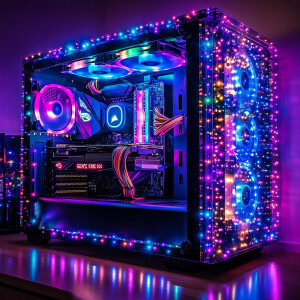 gaming pc with wather cooling and amazing rgb lighting