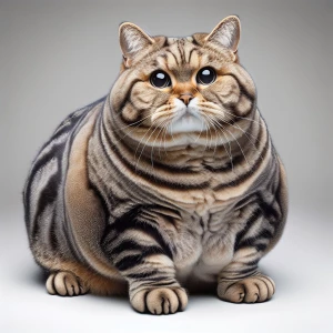 "A chubby tabby cat with an oversized head and large paws. Fat h...