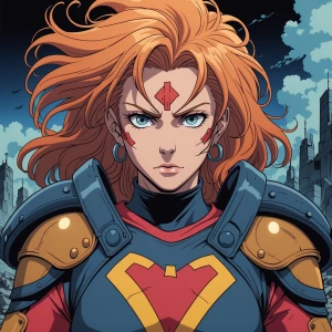 high drama, big shoulder pads, wild hair defying gravity, eyes t...