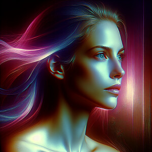 Profile of a beautiful woman with bright blue eyes and long blon...