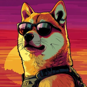 MEME DOGE in the style of a Grand Theft Auto loading screen artw...