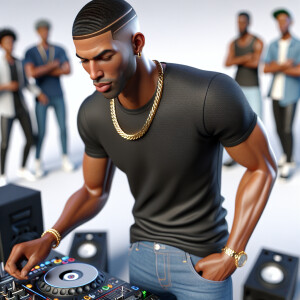 3D image of a Handsome LIGHT SKIN African American young DJ. He...