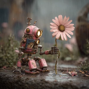 Small robot gathers scraps of metal and debris to build a barrie...