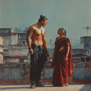 Photo hyperrealism,sharp painting.a muscular sweaty employer cri...