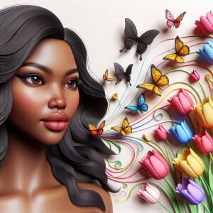 3D face of a light skin african-American beautiful woman with br...