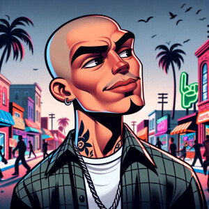 Bald Hispanic cholo kid in the streets of los angeles and make i...