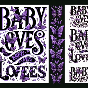 Create a design featuring the phrase "baby loves" in various cal...