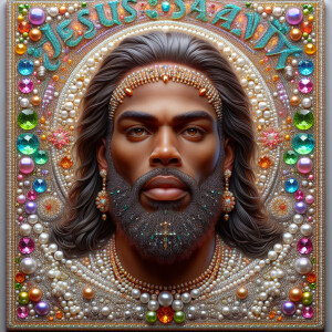 A 3D realistic artwork featuring the phrase 'Jesus Saves' adorne...