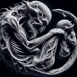 Sonogram image of an Demon with distinct anatomical features lay...