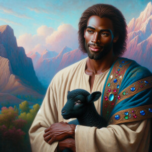 Oil painting of an African-American man resembling Jesus Christ,...
