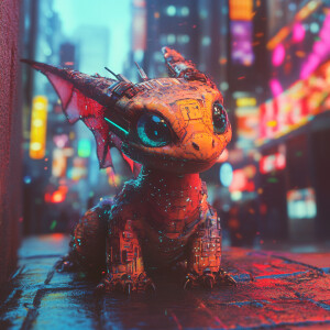cute dragon, cyberpunk style