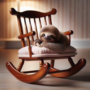 Cute baby sloth on a babies rocking chair