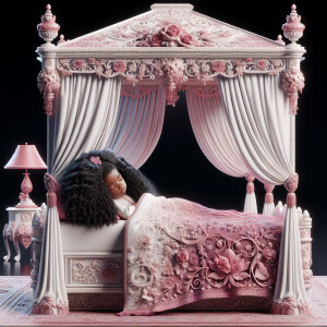 Craft a highly detailed 3-D image of a light-skinned African-Ame...