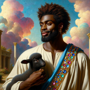 Oil painting of an African-American man resembling Jesus Christ,...