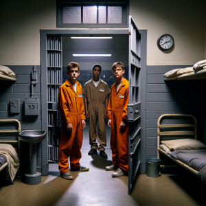 Three Caucasian Male juvenile inmates about 13 to 16 years old a...