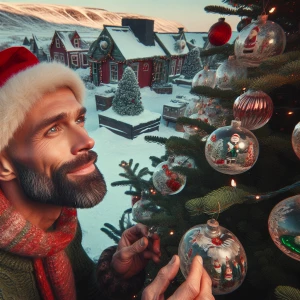 Christmas image set in the North Pole A Caucasian man with a buz...