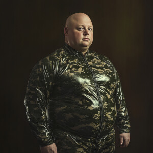 Portrait of Jason Fuller, a middle-aged, obese yet muscular Cauc...