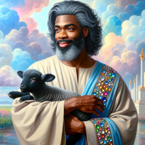 Oil painting of an African-American man resembling Jesus Christ,...