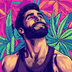 White muscular thin man with beard, big chin, smile and cheekbon...