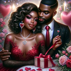 A romantic glossy airbrushed digital oil painting of an African-...