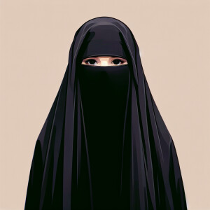 draw a girl in a black burqa so that her face and body outline a...