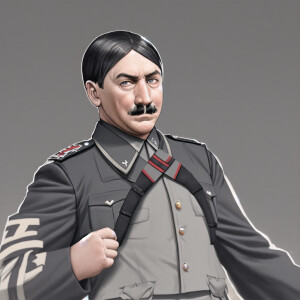 Adolf Hitler, very muscle, reich 3 army grey uniform, zov sign o...