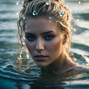 the essence of a caucasian woman with blonde hair emerging from...