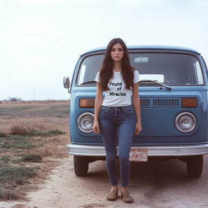 Color film photograph from 1975 of a beautiful, thin, 23-year-ol...