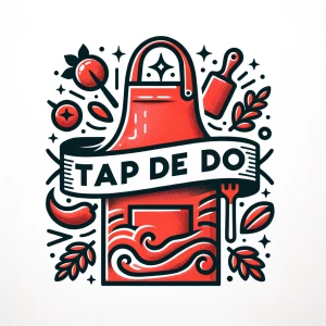 Create a logo featuring a red apron as the central image with th...