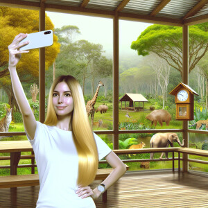 Maximalism，Park Pavilion，Wear clean and tidy clothes，Woman wi...