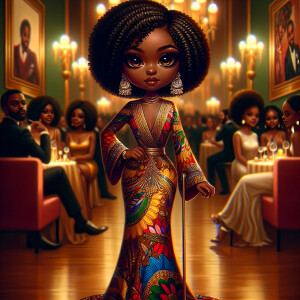 "Create an artistic depiction of an African American chibi chara...