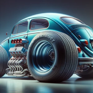 Generate a 3D image of a Volkswagen funny car with exaggerated p...