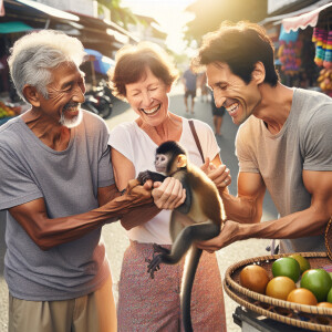 Grandparents bought a monkey on the road