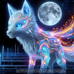 A mesmerizing nocturnal digital pet, its luminous fur shimmering...