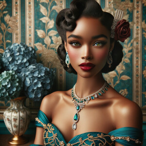 An elegant portrait of a light-skinned African-American Hawaiian...