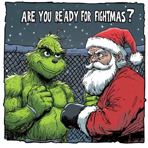 Grinch and Santa Claus are fighting in the octagon. They are sta...