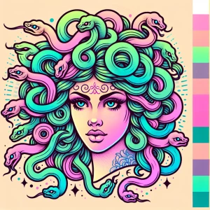 A colorful PASTEL COLOUR tattoo medusa