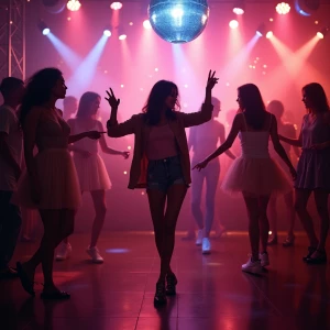 Generate an image of a stylish fashionable girls dancing activel...
