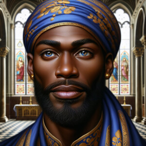 Create a slightly zoomed out portrait of an African-American man...