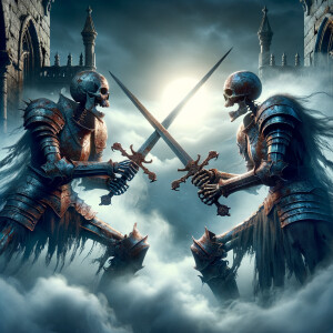 Two undead knights sword fighting