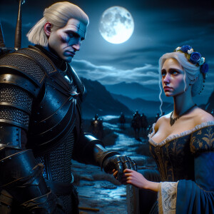 Caranthir-Ar-Fieniel from the Witcher kneels down before Queen T...