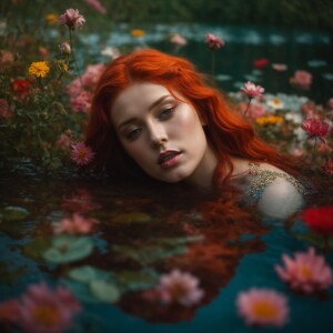 Create a vivid description of a Pre-Raphaelite painting featurin...