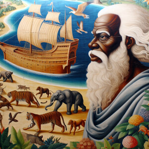 A close-up and detailed wall painting focusing on Noah, depicted...