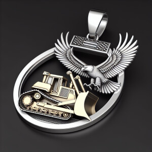 Sterling silver pendant featuring a track hoe and an eagle desig...