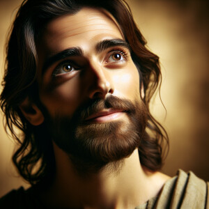 Closeup portrait of Jesus looking up to heaven