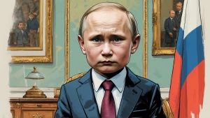 Putin in children role with real head and face, use carton and s...